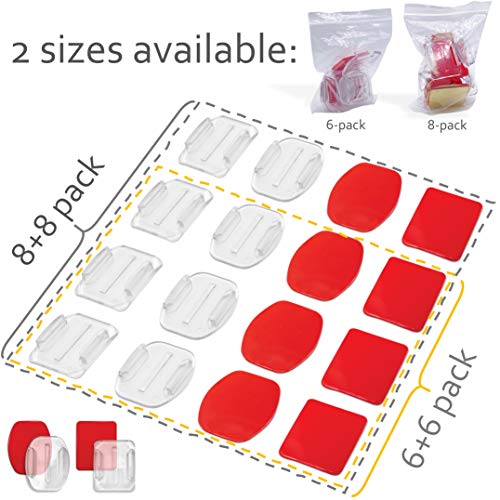 Invisible Adhesive GoPro Mount Kit 8-Pack, 4X Curved & 4X Flat Mounts Bundle w/Transparent GoPro Sticky Mounts, Clear Mount for Helmet/Bike/Board/Car, Fits All Go Pro Models, GoPro Helmet Mount 8X
