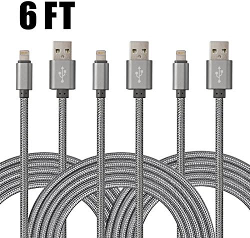Extra Long iPhone Cable, Aasama (TM) 3 Pack Nylon Braided Cord Lightning to USB Cable Cord for iPhone, iPad and iPod (6 Feet / 2 Meters)