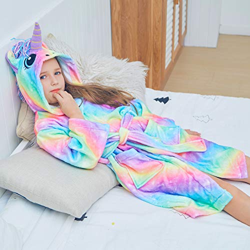 Beinou Unicorn Kid Robes Fleece Kid Bathrobe Rainbow Sleepwear for
