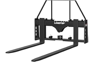 LANDTOP 45" Pallet Fork Frame with Head Rack Attachment - 42" Pallet Fork Blades, 3000 lb Capacity & 2 Hay Spear Sleeves, Quick Tach Connection for Skid Steers, Tractors