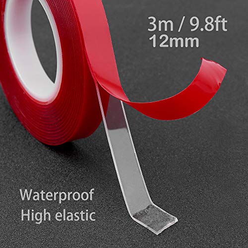 3M Heat Resistant Acrylic Double Sided Adhesive Tape Roll,Clear Sticker for Car/Cell Phone Repair,Red, 3 m× 12mm×1 mm (12mm)