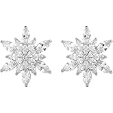 Luxury CZ Snowflake Stud Earrings for Women - Sterling Silver Post Sparkling Crystal Flower Studs Hypoallergenic Piercing Earring Winter Christmas Cute Jewelry New Year