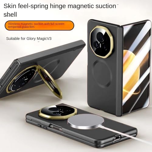 Kequsprk Case Compatible with Honor Magic V3, Lightweight, Ultra-Thin Case with Built-in Screen Protector, Lens and Hinge Protection, Shockproof Magnetic Closure Kickstand Protective Cover, Black