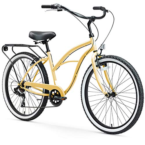 sixthreezero Around The Block Women’s Beach Cruiser Bicycle with Rear Rack, 7-Speed, 26-Inch, Cream