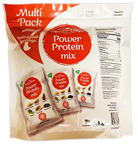 Paradise Valley Power Protein Mix 7 Oz! Includes Sunflower Seeds, Peanuts, Almonds, Pepitas, Soy Beans & Black Raisins! Multi-Pack 7 Individual Servings! Choose Your Healthy Snack! (Protein Mix)