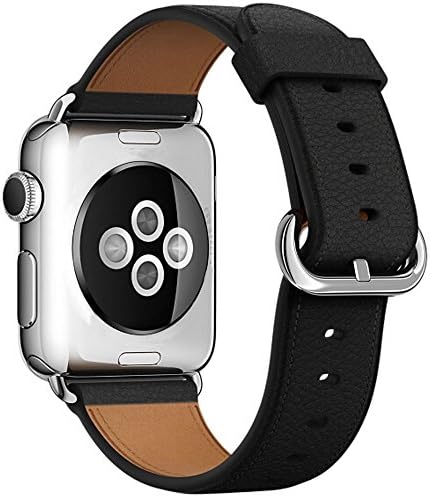 Daze Leather Strap Replacement Watch Band For Apple Watch for iWatch Classic Buckle 38mm/42mm (Black, 42mm)