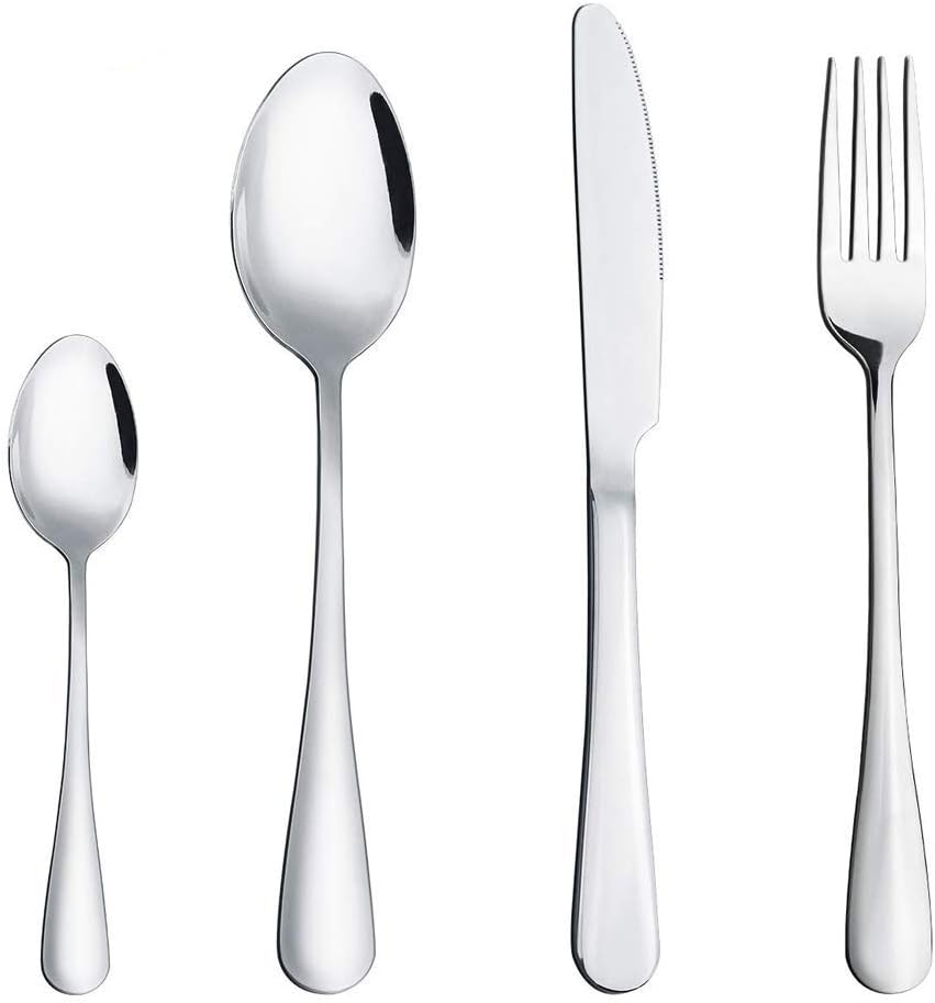 24 Piece Cutlery Set, Stainless Steel Flatware Tableware Set Family Dinnerware with Knife Spoon Fork, Service for 6 People - Mirror Polish & Dishwasher Safe