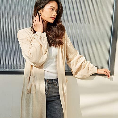 Amazon 秋 ニット ロングカーディガン サイドスリット カーディガン 10色全 定番 無地 ファッション カーデ 長袖 ミディアム ロング 体型カバー 防寒着 暖かい レディース フリーサイズ クリーム セーター 通販