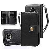 TabPow Moto Z Play Droid Case, 10 Card Slot - ID Slot, Button Wallet Folio PU Leather Case Cover With Detachable Magnetic Hard Case For Motorola Moto Z Play Droid (2016) - Black