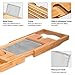 LANGRIA Bamboo Wood Bathtub Caddy Tray with Extending Sides Mug/Wineglass/Smartphone Holder, Metal Frame Book/Pad/Tablet Holder with Waterproof Cloth Detachable Sliding Tray Non-Slip Rubber Base