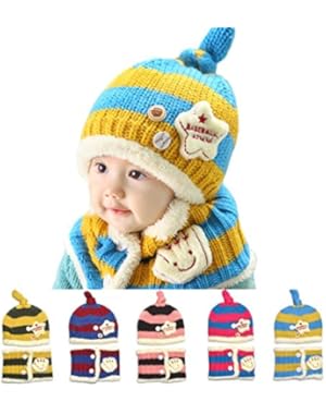 Cute Winter Baby Wool Hat Hooded Scarf Earflap Knit Cap Toddler