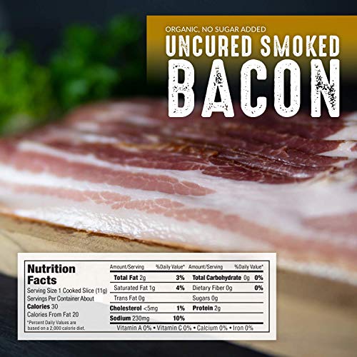 Pederson’s Farms, Organic Bacon, Whole30 (4 Pack, Use / Freeze) 8oz ea No Sugar Added, Uncured