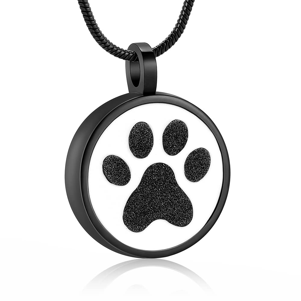 Pet Paw Print Cremation Jewelry for Ashes for Dog/Cat Funeral Memorial Urn Necklace Ashes Holder Keepsake Cremation Urn Pendant(Black)
