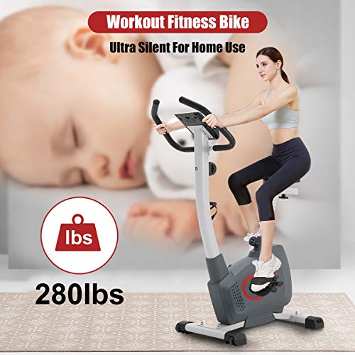 AECOJOY Upright Exercise Bike with Performance Monitor & Pad Holder, 8