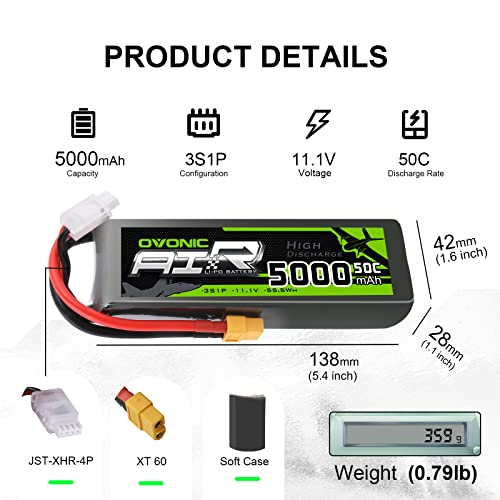 OVONIC 3S Lipo Akku 5000mAh 11.1V - XT60 Stecker Für RC Autos & Helikopter