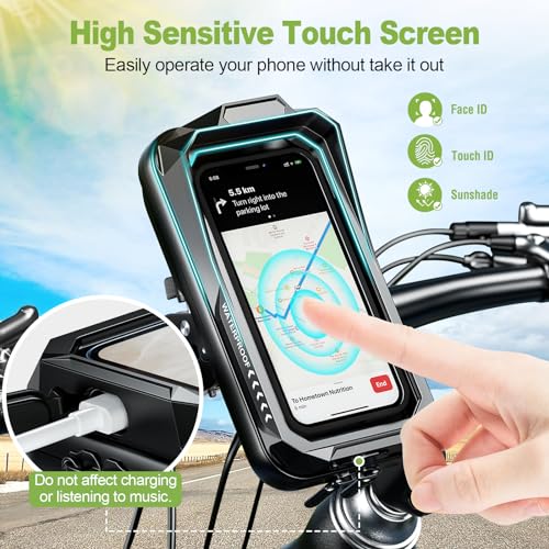 BTNEEU Waterproof Motorcycle Mobile Phone Holder Anti-Vibration Mobile Phone Holder for Scooter with Touch Screen 360° Rotation for 4.7-7.0 Inch Smartphone
