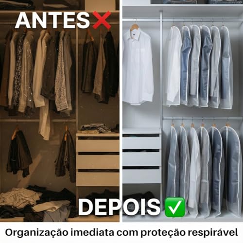 Kit 3 Capas Protetoras de Terno, Vestido e Cosplay 60x120cm Anti-Mofo e Umidade com Zíper – Visor Fosco PEVA + Traseira Respirável TNT