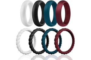 ROQ Silicone Rubber Wedding Rings for Women, Thin Braided Point Stackable Rubber Silicone Wedding Band, Bridal Jewelry Set, Anniversary Rings, Promise Ring, Multi Packs, Multi Colors
