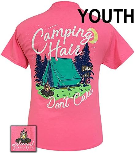 Girlie Girls Camping Hair Don't Care Short Sleeve T-Shirt - YOUTH (Medium 10-12)