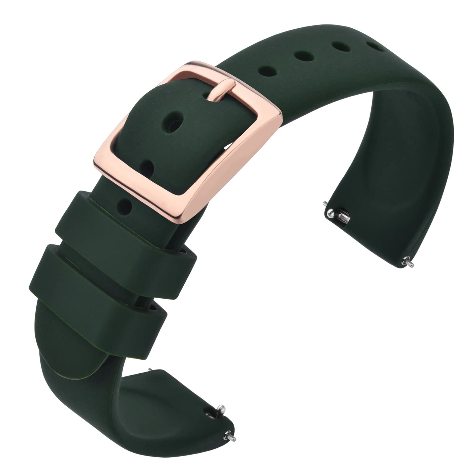 ANNEFIT Silicone Watch Straps, Quick Release Rubber Sport Band 22mm with Classic Rose Gold Clasp (Dark Green)