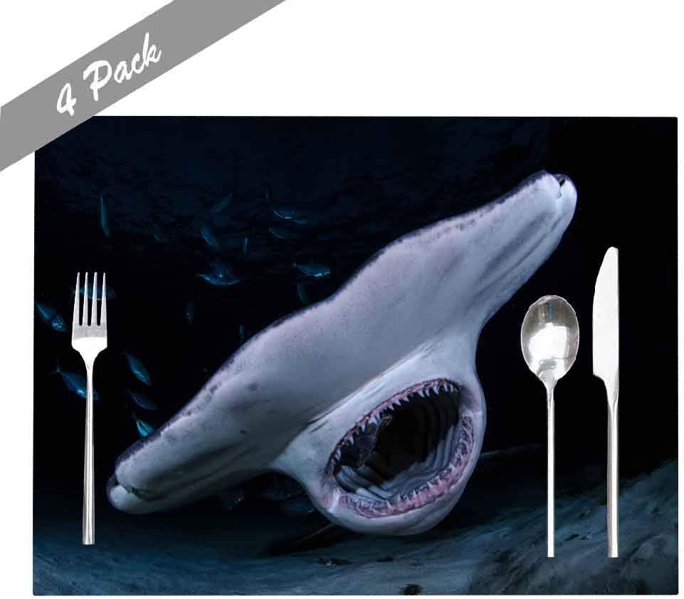 Capsceoll Placemats Heat-Resistant Washable Dining Table Placemat 18X12 Inches Set of 4 Placemats, Shark with Open Mouth Showing Teeth in Dark Waters of Bahamas for Holiday Kids and Kitchen Table Mats