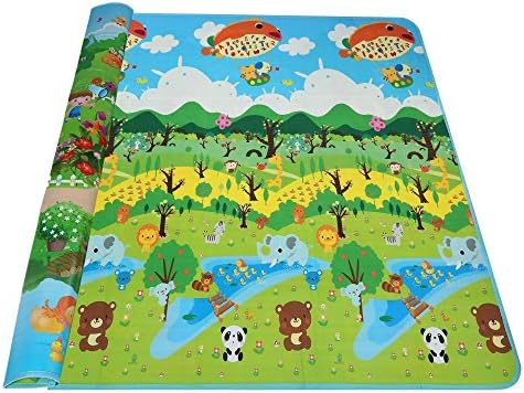 Indoor Play Mat, Double Sides Playing Activity Pad for Baby Learning Crawl Mat with Carry Bag (US STOCK)