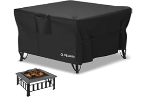 Velway Square Gas Fire Pit Cover - Outdoor Heavy Duty Patio Fire Pit Cover Fits for 32-38 Inch Waterproof Windproof Full Coverage Dustproof Anti UV&Tear Resistant, 38"x38"x20", Black