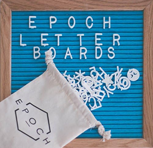 Felt Letter Board 10x10 Inches. Changeable Letter Boards Include 340 PRE-CUT White Plastic Letters, Modern Oak Stand &amp; Oak Frame – Epoch Letter Boards (Baby Blue)