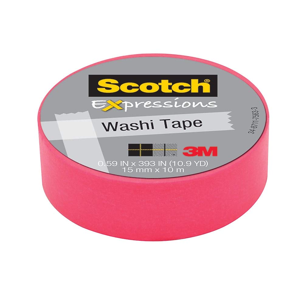 Scotch Expressions Washi Tape, 1.25 Inch Core, 0.59 Inch x 32.75 Feet, Pink