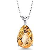 Gem Stone King 9-13 Cttw Gemstone Birthstone and White Moissanite Teardrop Pendant Necklace for Women | 925 Sterling Silver | 18X13MM Pear Center with 5MM Trillion Accent | 18-Inch Cable Chain
