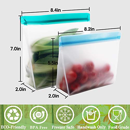 Reusable Storage Bags, Snack Bags Ziplock Sandwich Bag, TYRY.HU Airtight Leakproof PEVA Freezer Bags Containers For Food, Lunch, Fruit, Cereal, Vegetable, Liquid, Meat, Eco-Friendly & Bpa Free