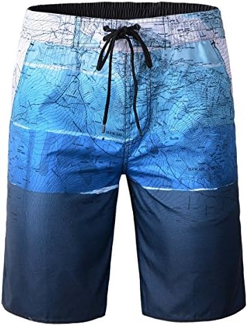 Men's Swim Trunks Military Map Printed Beach Shorts (Asian 5XL, Blue)