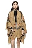 Women's Knitted Cardigan Irregular Plaid Sweater Shawl Poncho Capes Coat