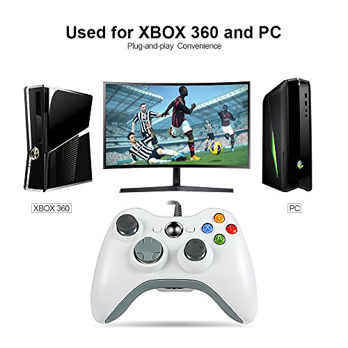 Wetoph Xbox 360 Wired Controller, XS02 PC Controller USB Gamepad Game Joystick Joypad Compatible for Microsoft 360 Console Windows PC Laptop Computer-White
