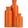 Orange Ceramic Vase Set for 3, Modern Minimalist Decor Boho Vases, Farmhouse Home Décor Accents Living Room Centerpieces, Suitable for Home Décor,Room,Entryway, Bookshelf, Mantel, Shelf Décor