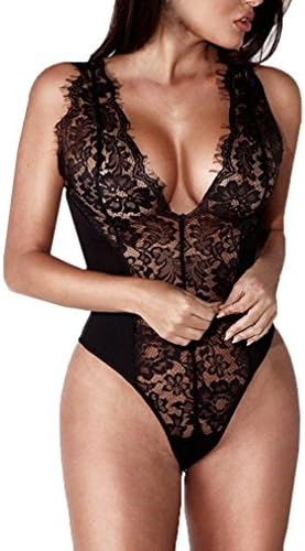 SUNBIBE Women Lingerie Lace Teddy Snaps Crotch One Piece Mini Babydoll Bodysuit