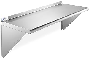 GRIDMANN 18" x 48" Stainless Steel Wall Mount Shelf with Backsplash, Commercial Grade - NSF Certified 18 Gauge Shelving for Restaurant, Kitchen, Utility Room, Garage
