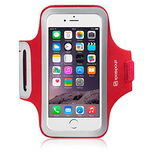 iPhone 6S Armband, Shocksock Reflective Sports Gym Bike Cycle Jogging Armband with Dual Arm-Size Slots and Key Pocket Custom Made for iPhone 6 / 6S (Red)