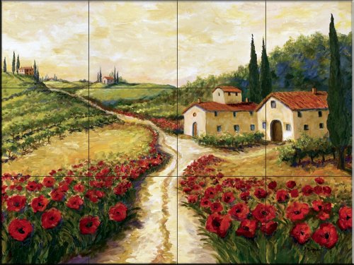 Ceramic Tile Mural - Red Poppy Road - by Joanne Margosian 