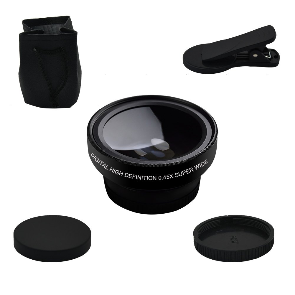 SEREE Wide Angle Macro Lens 0.45X 2-in-1 For Camcorder Camera Lens Kit Clip On Phone