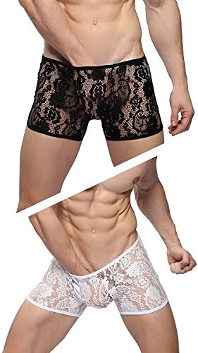 WISHDREAM Men's Thong Underwear Bikini Lace Pack Of 2 (X-Large, F Lace)