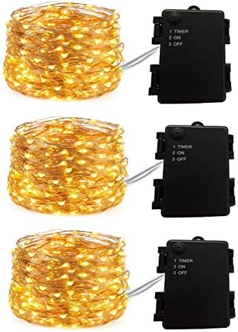 Dukora Outdoor Fairy Lights Battery Operated with Timer Pack of 3 pcs Starry Fairy String Lights 20Ft 60 LEDs Battery Mini Moon Lights Warm White for DIY Wedding Centerpiece Bedroom Garden Decor