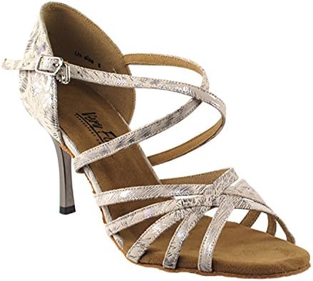 Very Fine Ladies Women Ballroom Dance Shoes EK1613LED Limited Beige Silver Pattern with Silver Plated 3" Heel (7.5M)