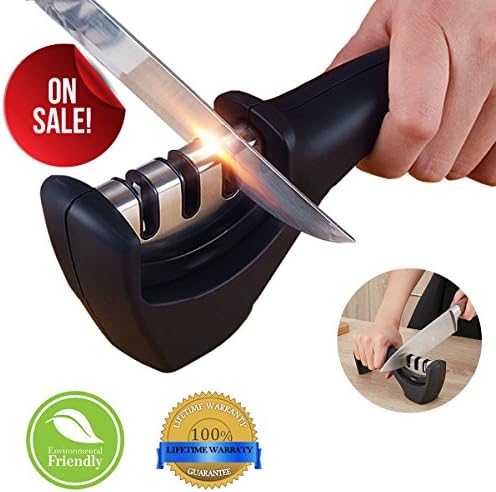 Knife Sharpener, Kitchen Knife Sharpener with 3 Stage Diamond Coated, the Best Gift Ideas for Women and Men, for Pocket Knife Serrated Knife Stainless Steel