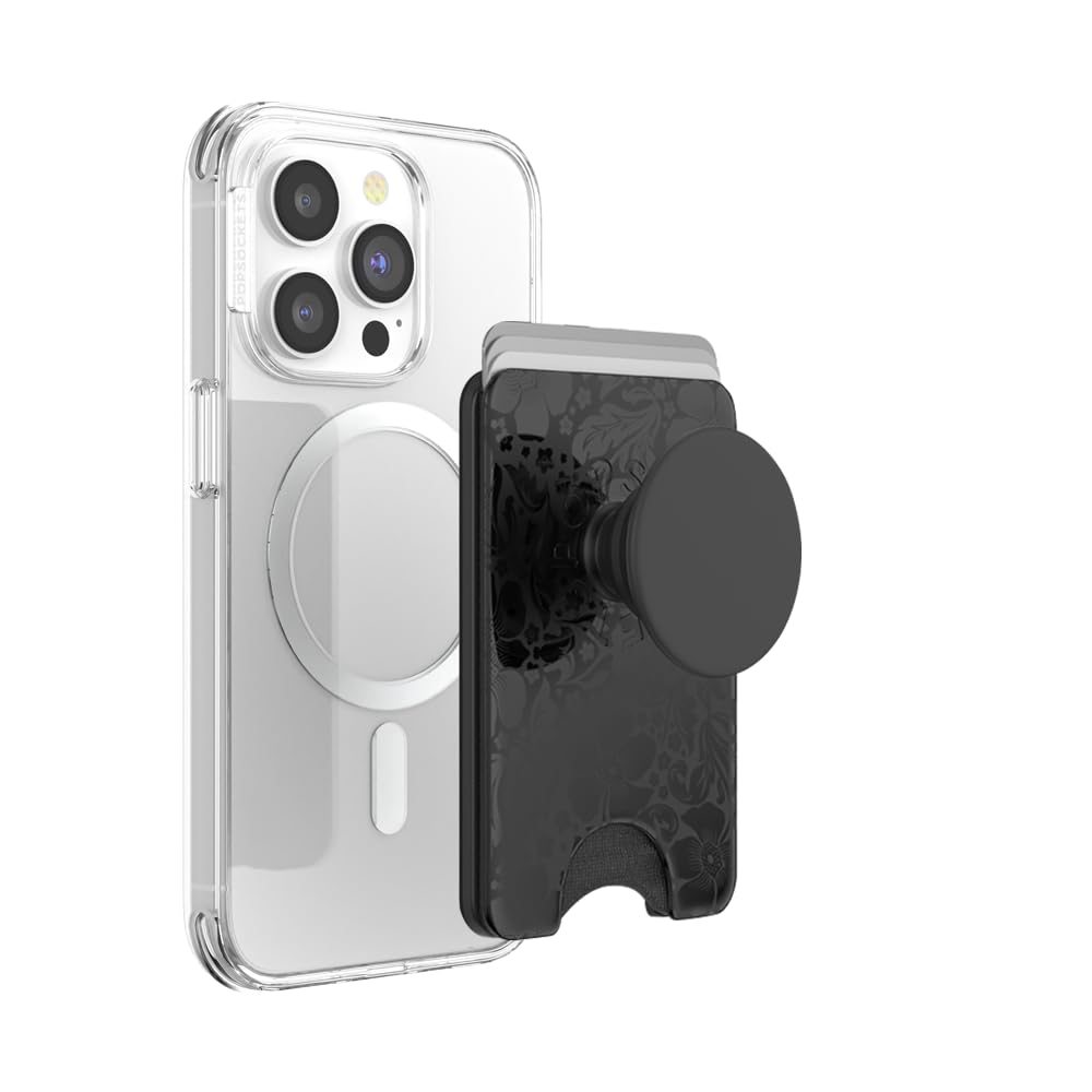 PopSockets Phone Wallet with Expanding Grip and Adapter Ring for MagSafe, Phone Card Holder, Wireless Charging Compatible, Wallet Compatible with MagSafe - PopOut Laced