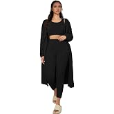 HRESSLBD Fuzzy 3-Piece Lounge Outfit, Tops Cardigan Pants Pajamas Set with Belt