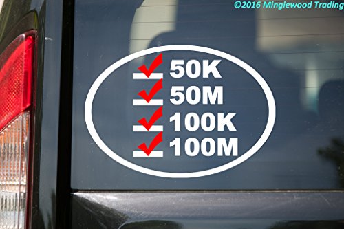 ULTRA RUNNER'S LIST 6.5" x 4.5" Vinyl Decal Sticker - 50K 50M 100K 100M Ultramarathon Trail Running - White w/Red