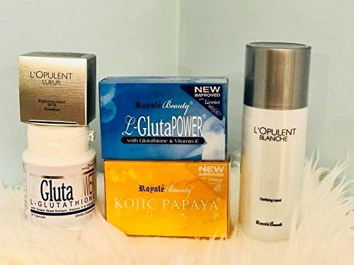 Authentic Royale COMPLETE SKIN WHITENING SET L-GluthaPOWER 462 Whitening Capsule + L-Gluta Power Soap with Glutathione + Kojic Papaya Soap + Lopulent Luer Brightening Cream + Brightening Toner