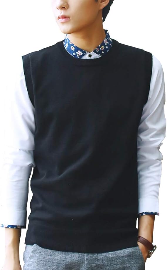 Sleeveless Jumper Mens Round Neck Gilet Vest Knitwear Knitted Waistcoat