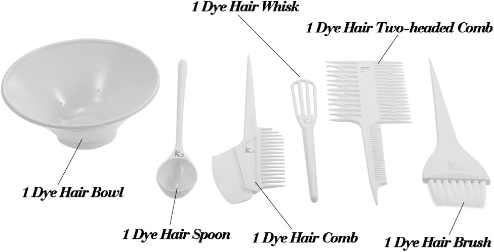 6Pcs Salon Hair Coloring Dyeing Kit Brush Comb Bowl White Hair Tint Bowl Mixing Tool DIY Hair Colouring Tool Set: Kitchen & Dining